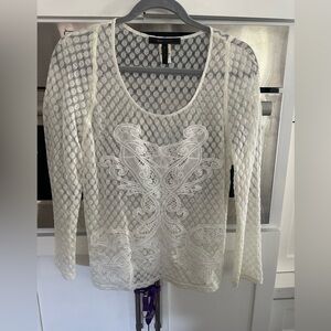 BCBGMaxAzria  White Lace long sleeve Women's Top size large